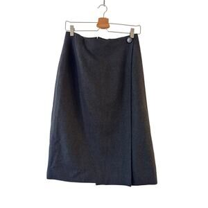Vintage JH Collectibles Wool A-Line Midi Wrap Skirt Size 12 Gray Union Made USA
